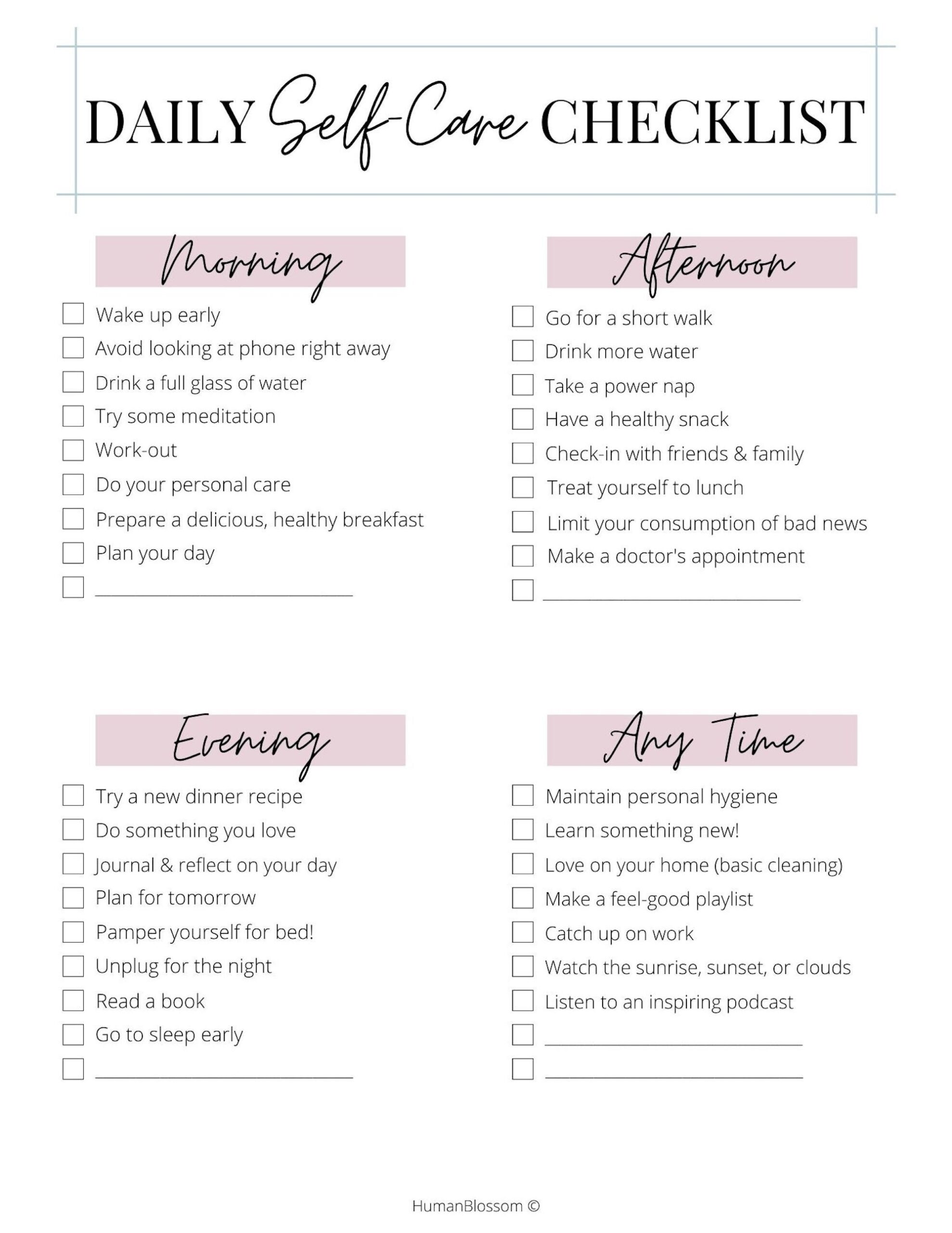 Daily Self Care Checklist